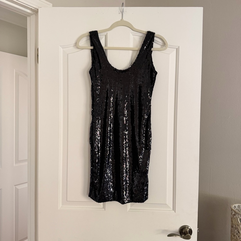 LBD! Black Sequin Trim Dress